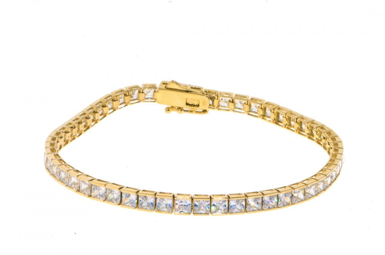 14k Yellow Gold 3.8mm wide with 6.0 Ct Princess Cut Cz Tennis Bracelet 7.5in"